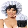 Satin Bonnet for Women Silk Bonnets for Sleeping Curly Hair Bonnet with Elastic Tie Band Reversible Double Layer Sleep Cap Hair Wrap (Silver Gray + Black) view 1
