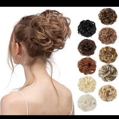 Bun Hair Piece Wavy Curly Hair Bun Scrunchies Extensions Synthetic Chignon Thick Updo Hairpieces for Women, (4)