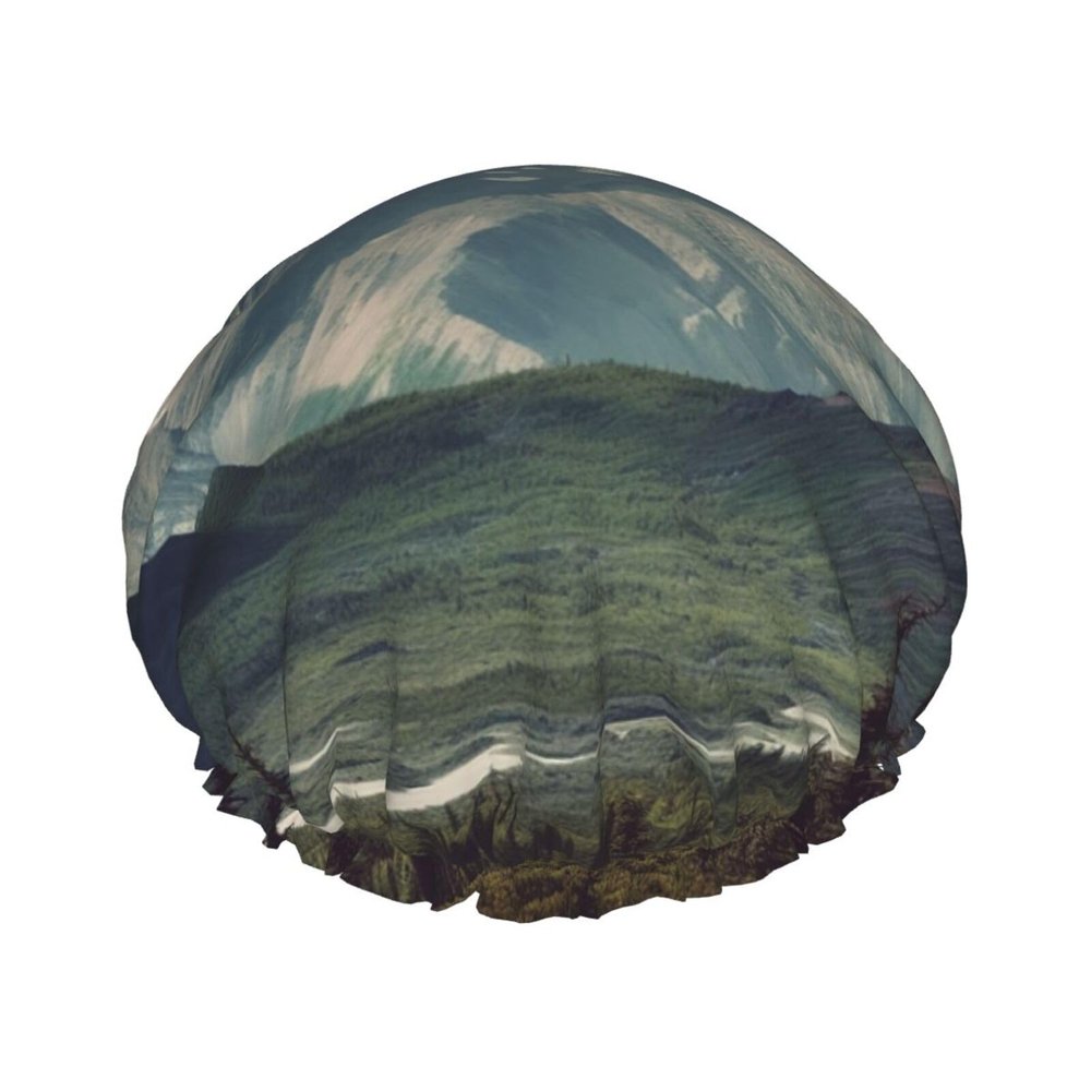 Alaska Mountains Shower Cap For Women Reusable Double Layers Bathing Bath Cap Hair Caps Waterproof Elastic Band Ladies Spa Salon Shower Hat Hair Caps