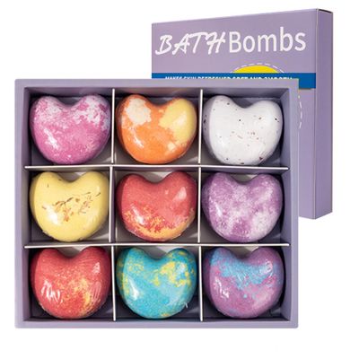 Bathroom pump set 9 pcs Baths with heart shape with essential oils for moisturizing skin, perfect for women and girls