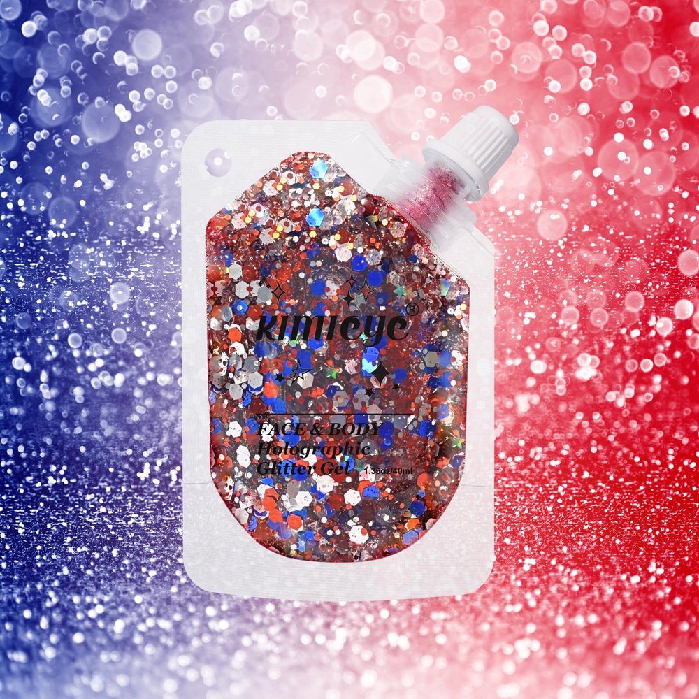 Holographic Face Glitter Gel Body Shimmer Makeup for for Hair, Face, Clavicle, Arm, Nail, Eyeshadow, Long Lasting Waterproof Mermaid Sequins Party Glitter for Rave Festival (USA Pride Body Glitter)