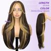 Eawwii Brown Honey Blonde Glueless Wigs for Women Pre Cut Synthetic Lace Hairline Long Layered Straight Hairstyle 26 Inch view 2