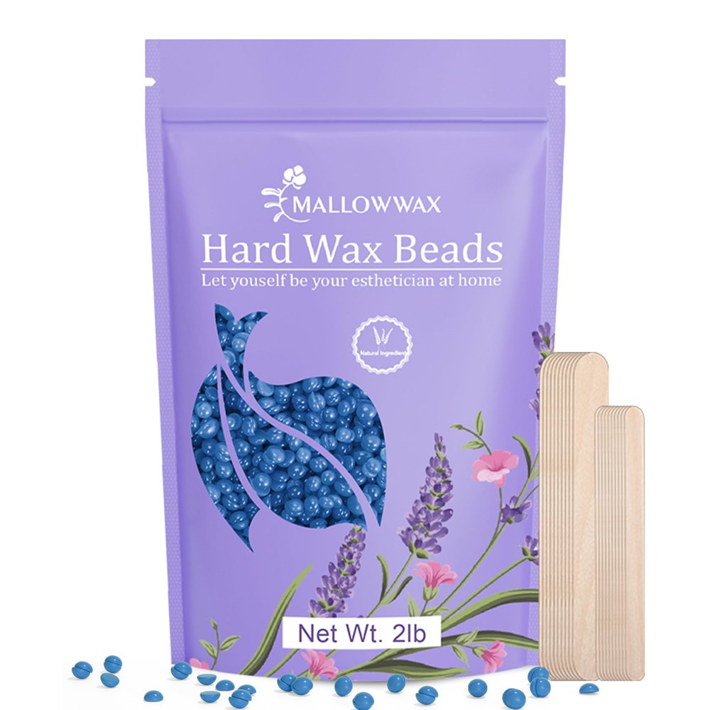 Mallowwax Hard Wax Beads, 2LB Blue Wax for Full-Body Hair, Strong Grip for Thick Hair Removal, Waxing for Legs, Arms, Chest & Back, No Strips Needed, Easy to Use at Home or Salon
