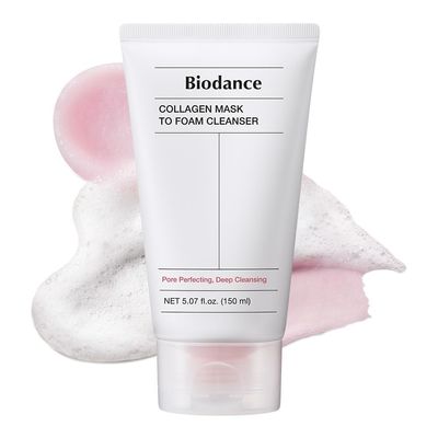 BIODANCE Collagen Mask To Foam Cleanser, Pink Face Wash for Women, 2-in-1 Pore Mask and Hydrating Foaming Facial Cleanser for Sensitive Skin, Oily Skin, Korean Skincare5.07 fl. oz. (150 ml)