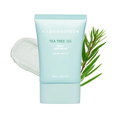 BRING GREEN Tea Tree CICA Mineral Sunscreen SPF 50+ PA++++ | Non-Nano Zinc Oxide Face Sun Lotion, Reef Safe Korean Sunscreen for Sensitive Skin, Oil-Free, 1.69 fl. oz