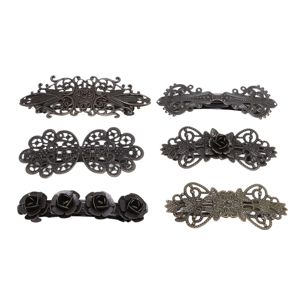 6PCS Set Ponytail Hairpins Alloy Vintage Style Lightweight French Hair Barrettes for Wedding Parties Festival