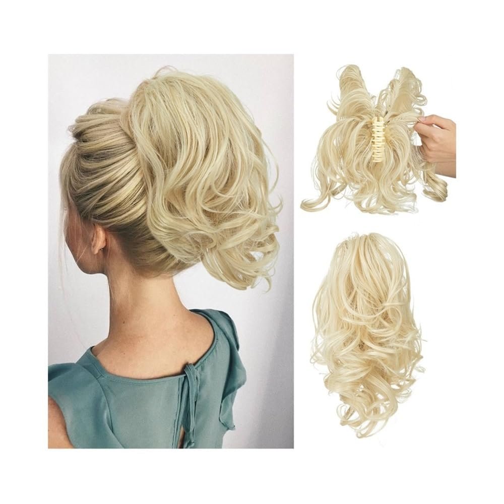 ZHONGCHENGWU Hair Buns, Adjustable Short Clip-In Ponytail with Voluminous Curls for Women Hairpieces For Women(Gold)