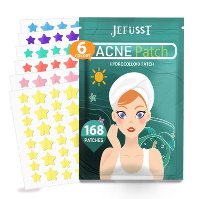 Jefusst Pimple Patches for Face, 168 Patches, Hydrocolloid Acne Patches, Cute Star Pimple Patch for Healing Stickers with Tree & Salicylic 2 Sizes, Zit Covers