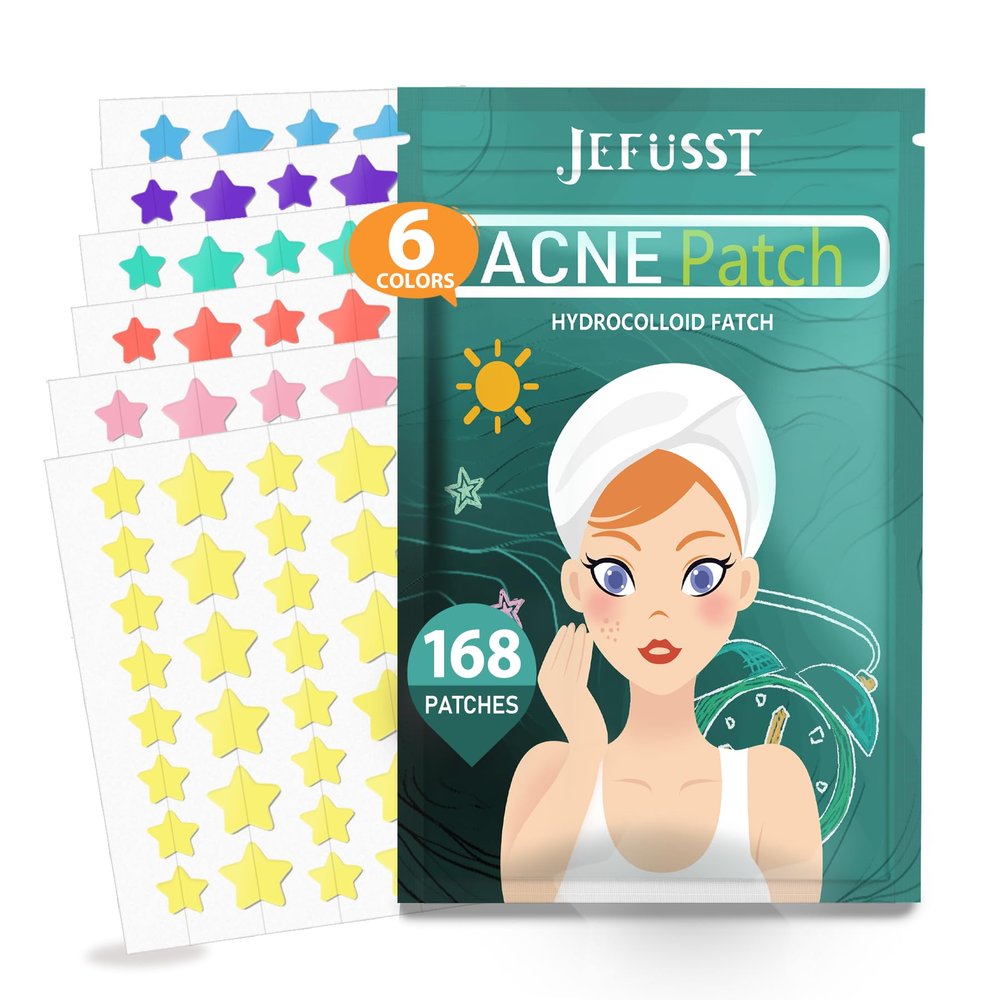 Jefusst Pimple Patches for Face, 168 Patches, Hydrocolloid Acne Patches, Cute Star Pimple Patch for Healing Stickers with Tree & Salicylic 2 Sizes, Zit Covers