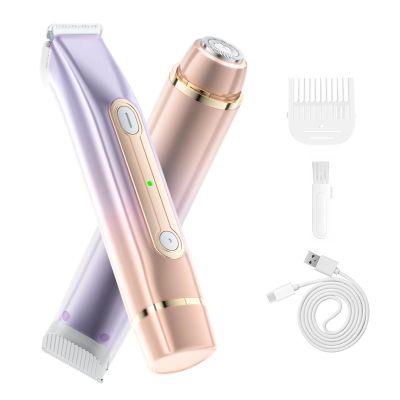 Bikini Trimmer for Women, 2 in 1 Women Electric Shaver Dual Head, Rechargeable Pubic Hair Trimmer with Waterproof, Painless Silk Glide Pro Shaver for Underarm Leg Arm Body Face Private Area