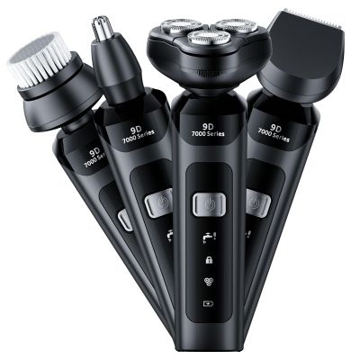 4-in-1 Electric Shaver, USB Rechargeable Shaver with Beard Trimmer, Facial Cleaning Brush, Nose Hair Trimmer, sideburns Cutter