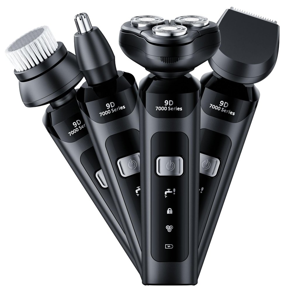 4-in-1 Electric Shaver, USB Rechargeable Shaver with Beard Trimmer, Facial Cleaning Brush, Nose Hair Trimmer, sideburns Cutter