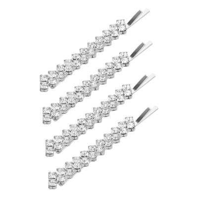 Rhinestone Hair Pins 2 Pairs Metal Alloy Hair Clips Silver for Women