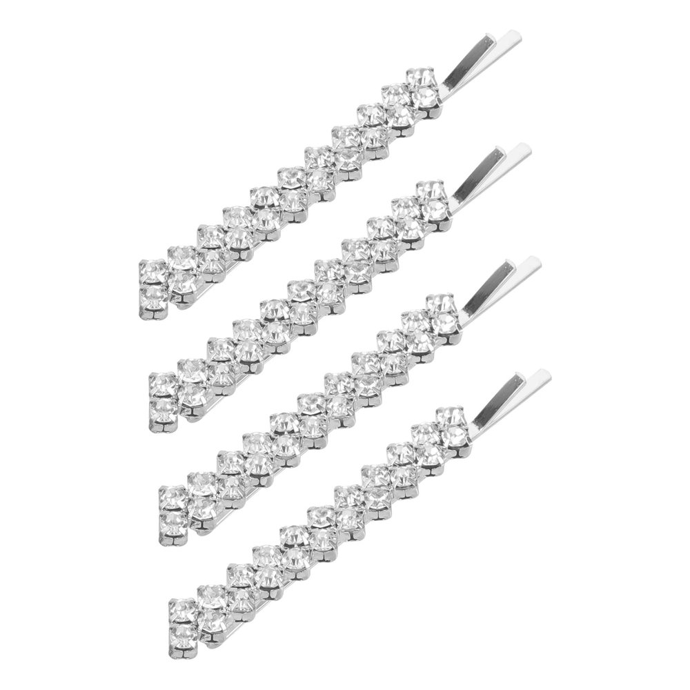 Rhinestone Hair Pins 2 Pairs Metal Alloy Hair Clips Silver for Women