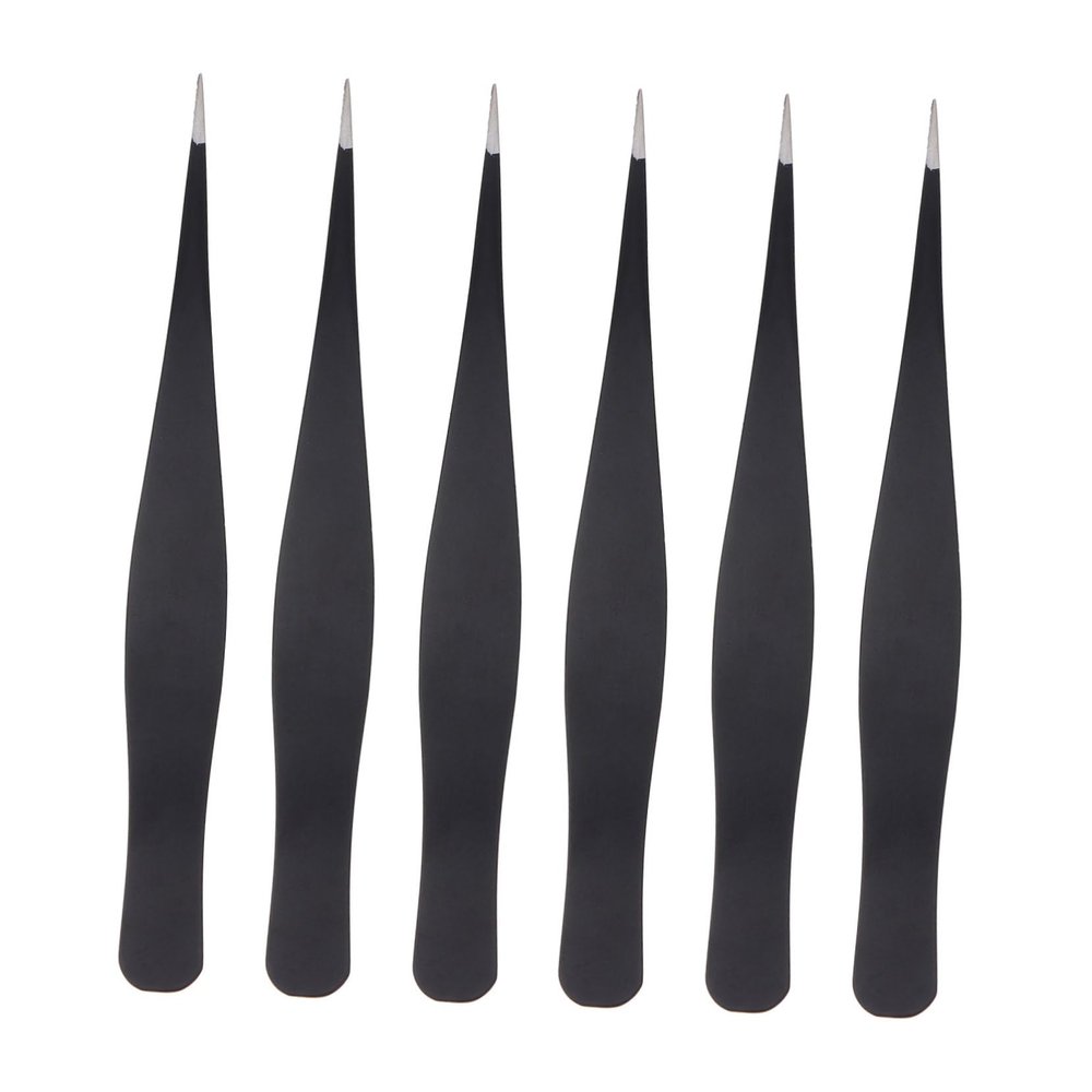 PartyKindom 6pcs Eyelash Tweezers Stainless Steel Beauty Tweezers for Makeup Ergonomic Design for Eyelash Grafting and Personal Grooming