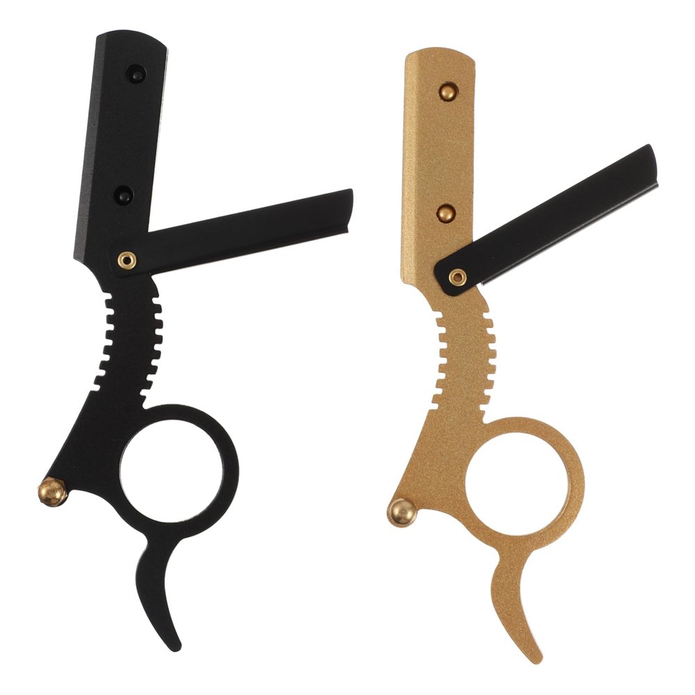 Gogogmee 2pcs Manual Beard Shaver Straight Razor Finger Razor for Safe Shaving of Beard and Eyebrows Ergonomic Design No Cutting Tool for Men Grooming Needs Gold Black