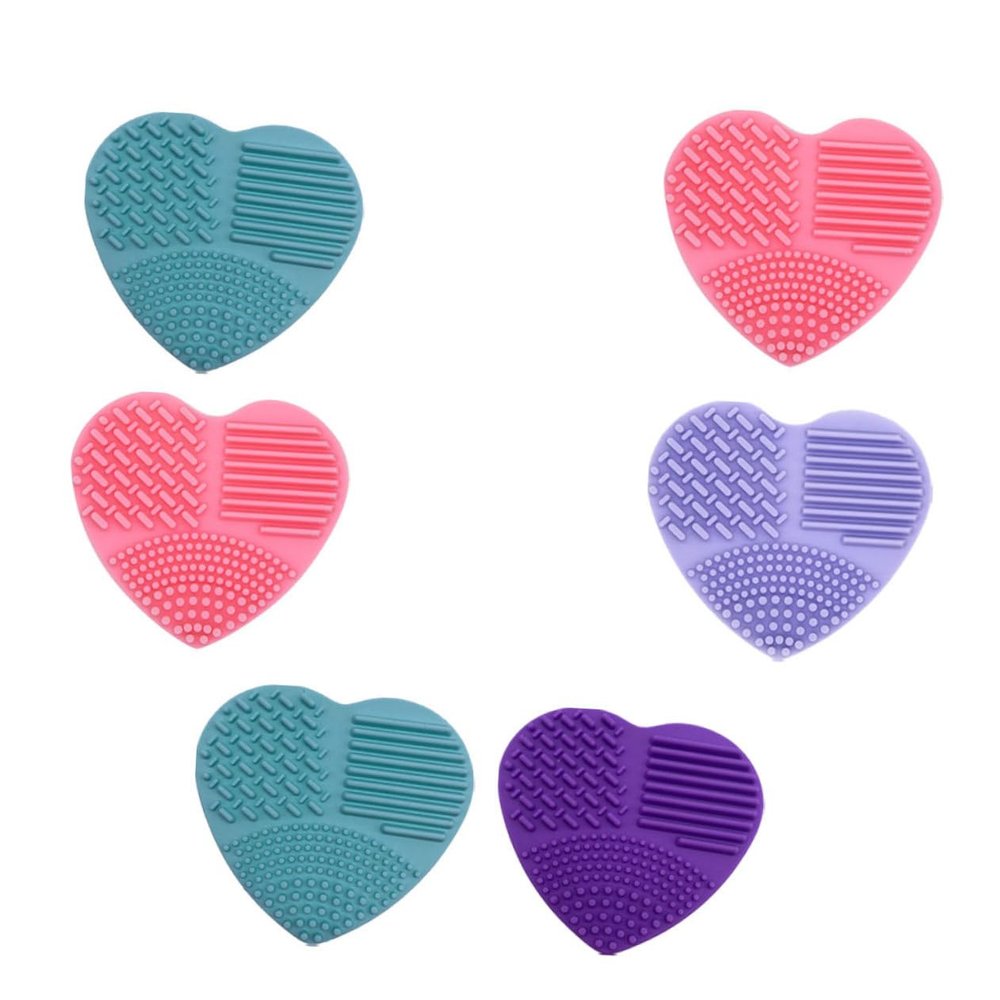 BIUDECO 6pcs Silicone Makeup Brush Cleaning Scrubber Heart-shaped Dual-purpose Tool for Maintenance for Makeup Enthusiasts Mixed Colors