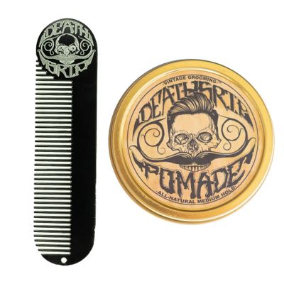 Death Grip Hair Pomade for Men & Large Metal Pocket Comb Set | 4oz Hair Pomade and 5" x 1.25" Metal Comb