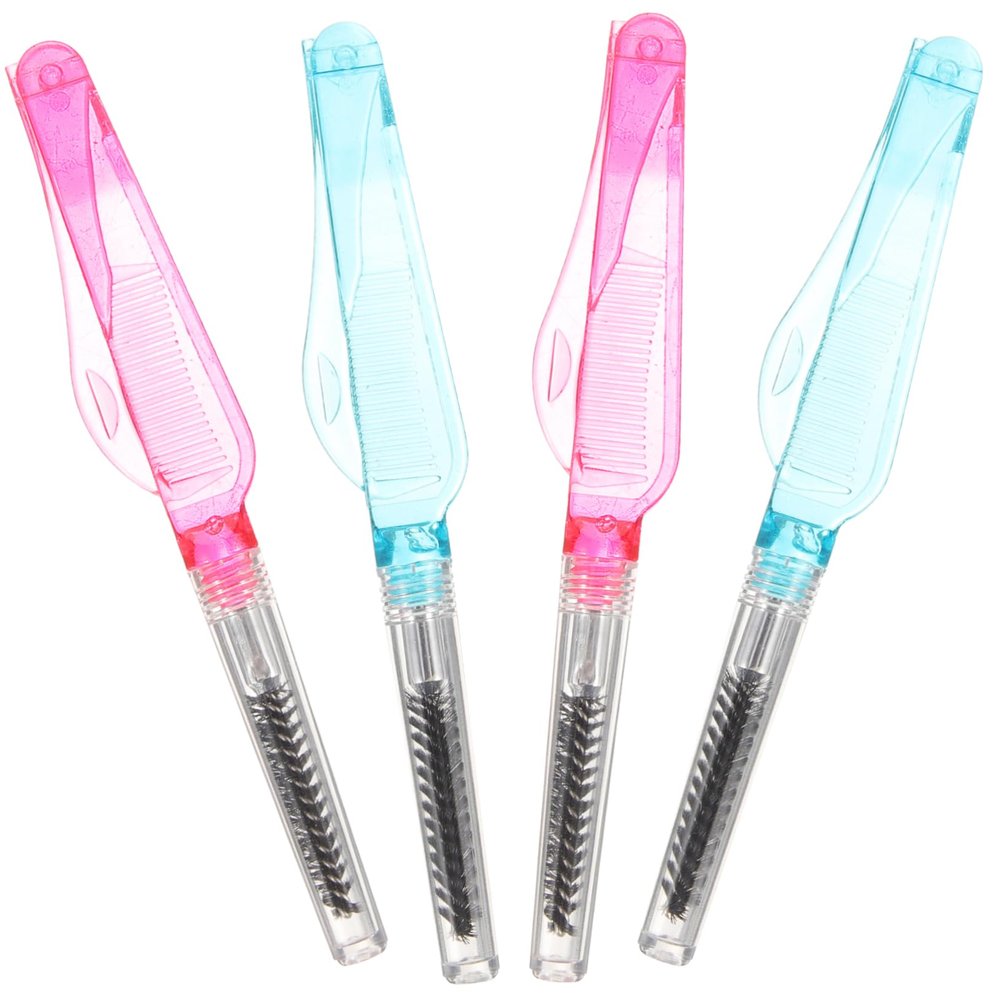 LIFKOME 4pcs Portable Folding Eyelash Brush Mini Eye Lash Comb for Separation Grooming Random Color Disposable Makeup Tool for Professional Home Use