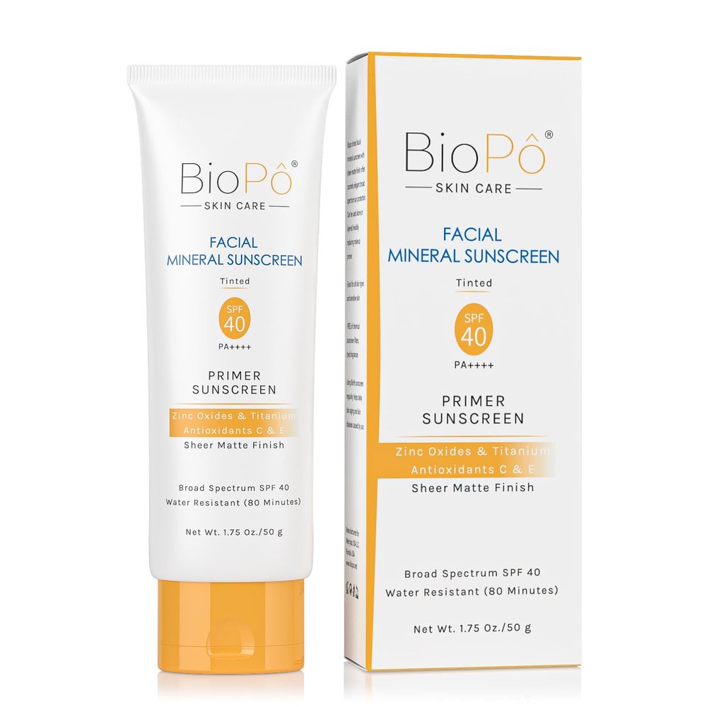 BioPo Tinted Mineral Sunscreen for Face SPF 40  Lightweight Matte Formula with Zinc Oxide & Titanium Dioxide  Lightweight Matte Finish, Sheer Tint, Non-Greasy Texture, 1.75 oz