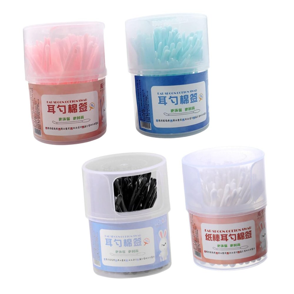 LIFKOME Disposable Cotton Swabs Double Tipped Design for Ear Cleaning Household Use and Makeup Application Assorted Boxes Black White Blue Pink