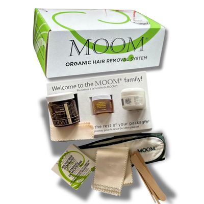 MOOM Organic Waxing Kit Gift Box for Women Sugar Wax Hair Removal for Face, Bikini & Underarms Travel Wax, Foot Spa Cream & Tools Ideal for traveling & gifting