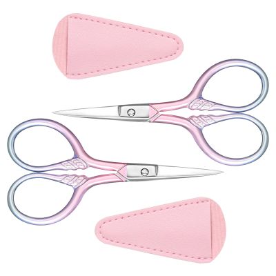 2 Pcs Pink Eyebrow Scissors for Women Small Scissors 3.67 Inch Professional Cosmetic Lash Scissorses Trimming with Stainless Steel Straight Tip for Eyebrows Hair Nose Hai Beard