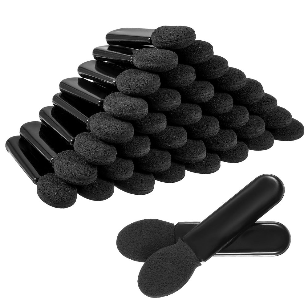 50pcs Disposable Dual Side Eye Shadow Sponge Applicators Black Double-side Eye Shadow Brushes Short Eyeshadow Applicator Reusable Eyeshadow Set Eye Makeup Tools for Women Professional