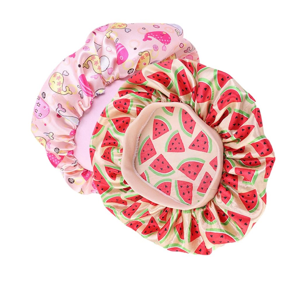 Healvian 4pcs Boys and Girls Sleeping Hats Adorable Fashionable Caps for Boy Girl Soft and Comfortable for Bedtime and Shower Use Protects Hair and Pillow Multi Dolphin and Watermelon
