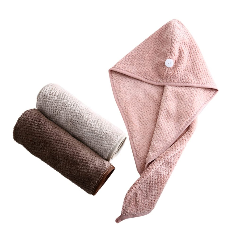 Healeved 3pcs Towel Bonnet for Wet Hair Quick Drying Hair Drying Towel Cap Absorbent Coral Fleece