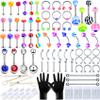 A-minusone 99 PCS Body Piercing Kit Stainless Steel Piercing Jewelry 12G 14G 16G 20G Piercing Needles Tools for Nose Cartilage Tragus Septum Lip Belly Button Eyebrow Piercing Jewelry Clamps view 1