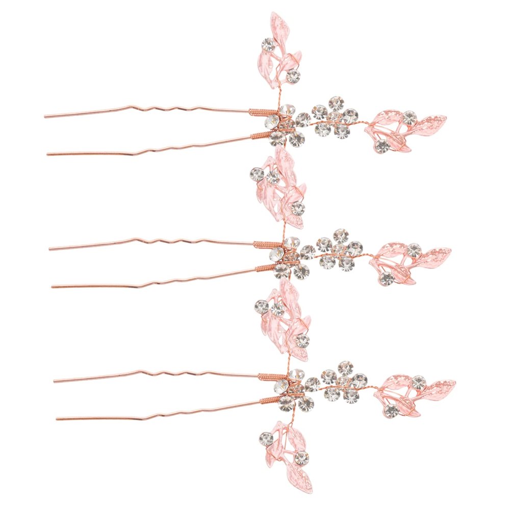 DECORNIJIA 3pcs Crystal Leaves Hair Sticks for Women Elegant Hair Forks for Buns and Updos Shaped for Parties Weddings and Everyday Use