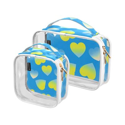 Amooorous 2 Pack Teal Gradient Valentine Love clear decorative travel toiletry kit TSA approved transparent cosmetic bags for women shaving essentials Bolsa de maquillaje