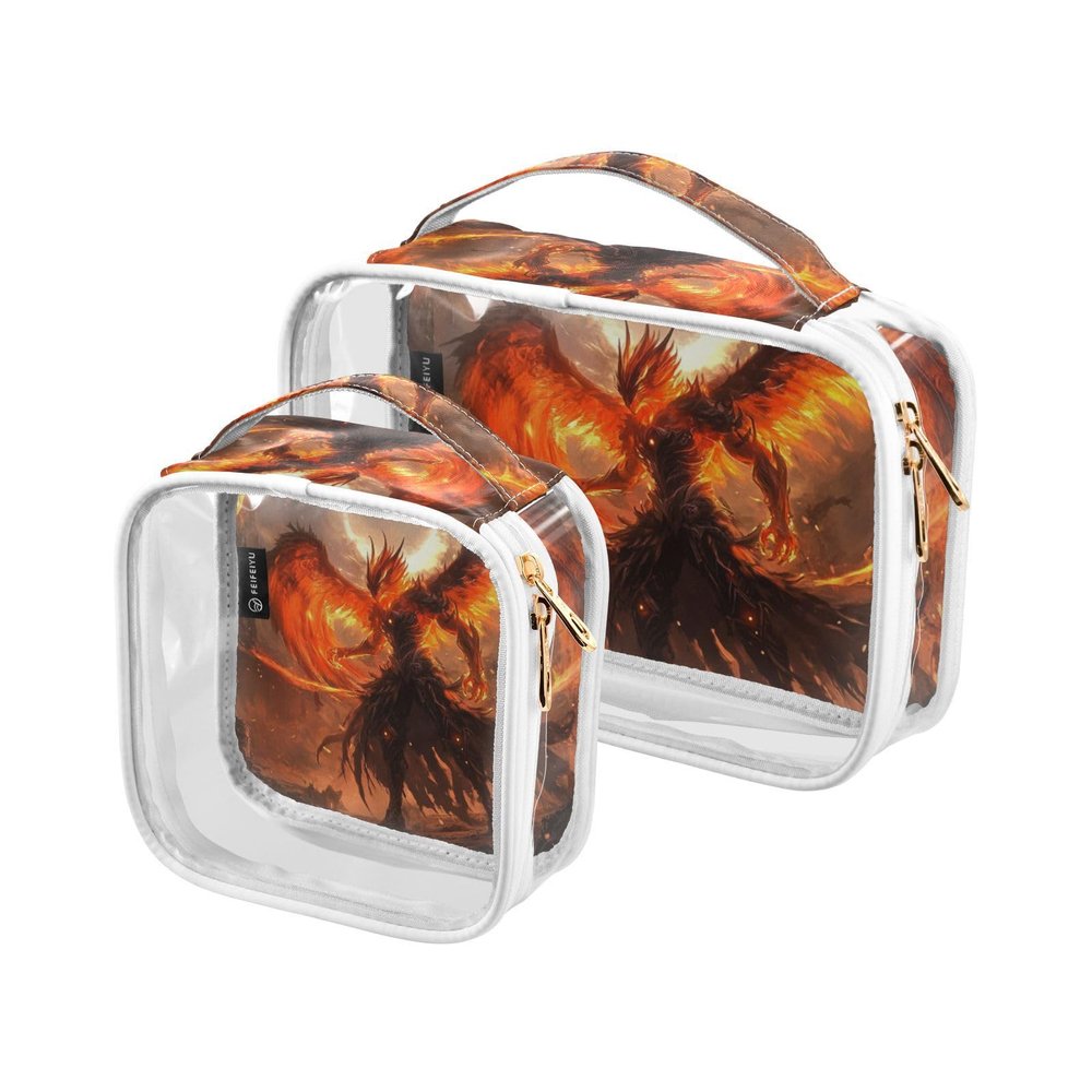Amooorous 2 Pack Orange Cool Flame Phoenix clear decorative toiletry bags for traveling women TSA approved waterproof bags for women Mens shaving kit maquillaje para