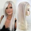 5x5 Silk Base Hair Topper with Clips, Jet Black Straight Human Hair, Transparent Lace, Free Part (#60 Platinum Blonde, 14inch) view 1