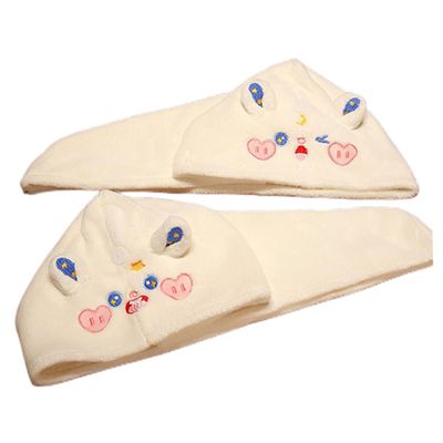 PLAFOPE 2pcs Cartoon Hair Drying Turban Absorbent Fleece Wraps for Quick Hair Drying Lightweight Portable for Travel Spa and Home Use