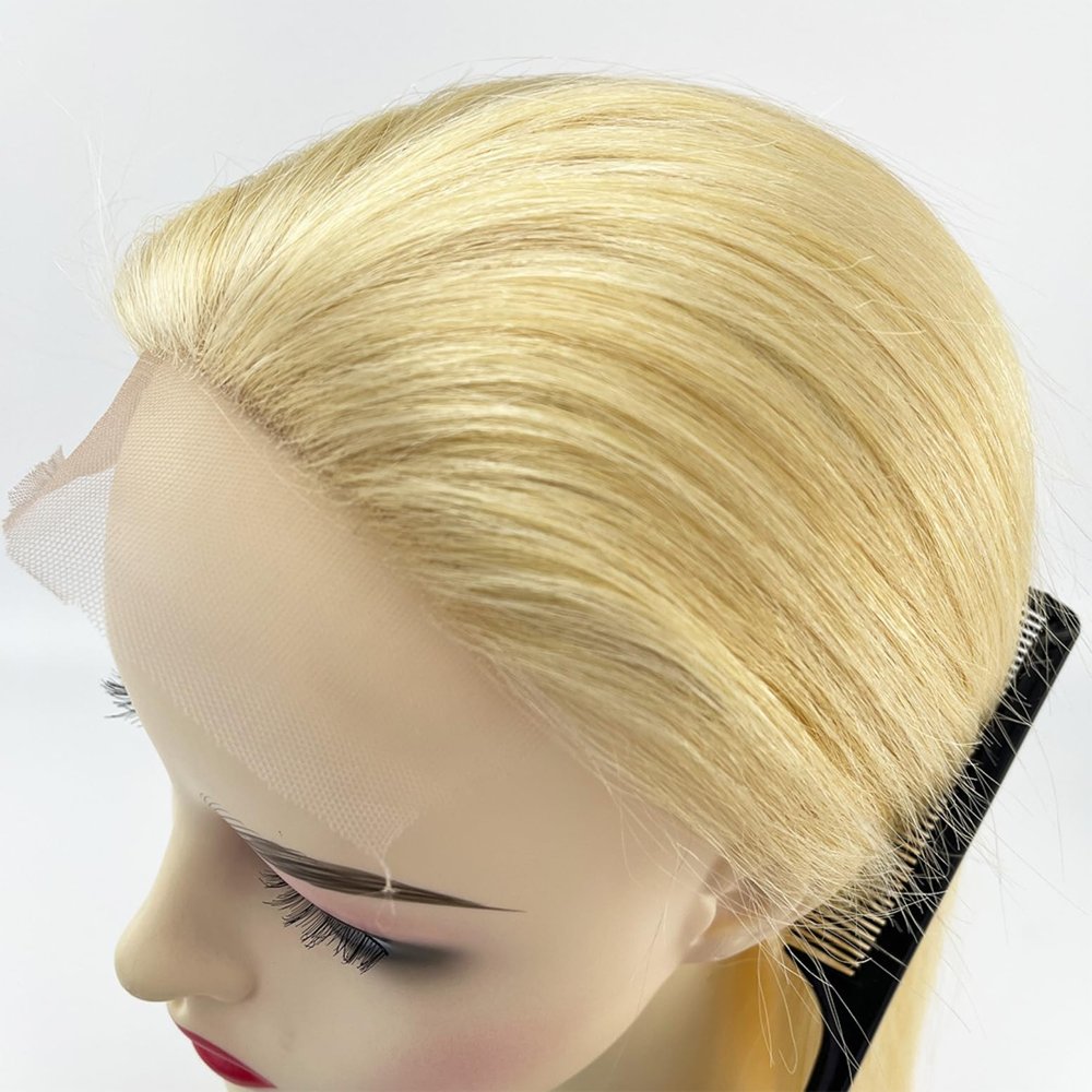 5x5 Silk Base Hair Topper with Clips, Jet Black Straight Human Hair, Transparent Lace, Free Part (#613 Light Blonde, 22inch)
