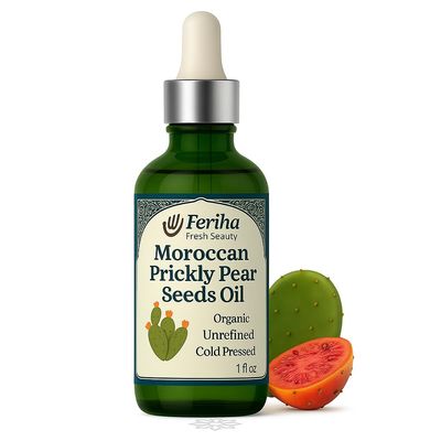 FERIHA Moroccan USDA Certified Organic Prickly Pear Seed Oil  100% Pure, Cold-Pressed Luxury Oil for Face, Neck & Dcollet  Brightening, Firming & Anti-Aging, 1 oz