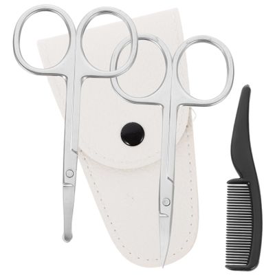 FOYTOKI 4pcs Beard Scissors Set Stainless Steel Nose Hair Trimmer for Men Women Grooming Scissors Small Comb Barber Kit for Hair Salons Diy Use
