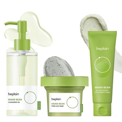 beplain Mung Bean Pore Care Trio - Cleansing Oil & Cleansing Foam &Clay Mask | Korean Skin Care | Suitable for Sensitive Skin
