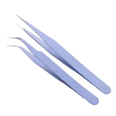 2pcs Stainless Steel Straight &Curved Anti-staticTweezers Color Clip(Purple set)