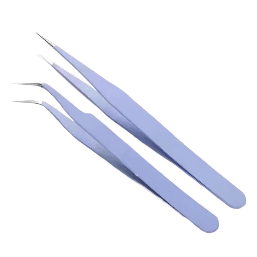 2pcs Stainless Steel Straight &Curved Anti-staticTweezers Color Clip(Purple set)