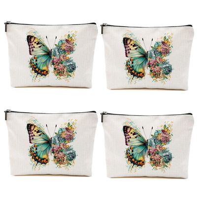 CSHVJ 4PCS Aesthetic Butterfly Floral Makeup Bag Flowers Butterfly Gifts Cosmetic Bags for Women Girls, Aesthetic Zipper Pouch Travel Toiletry Bag Friend Gifts for Sisters Bestie Girlfriend