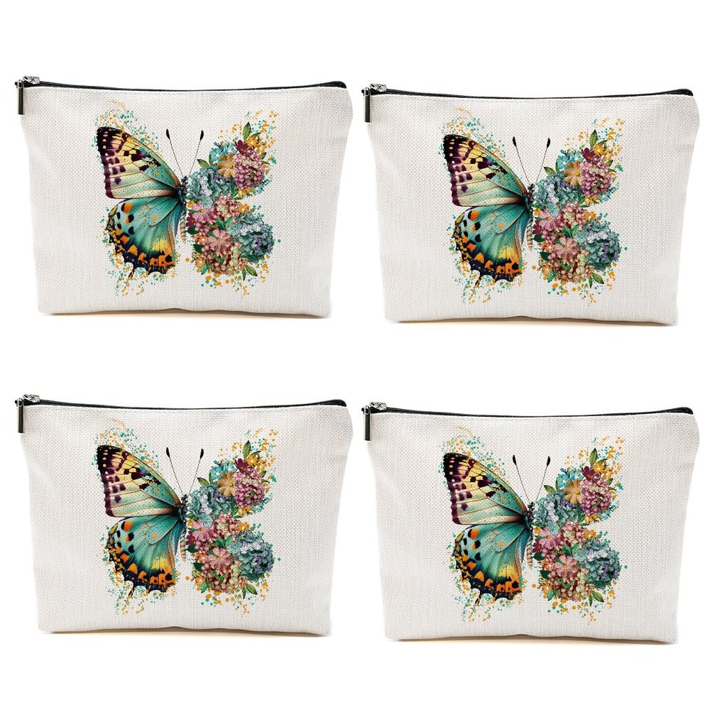 CSHVJ 4PCS Aesthetic Butterfly Floral Makeup Bag Flowers Butterfly Gifts Cosmetic Bags for Women Girls, Aesthetic Zipper Pouch Travel Toiletry Bag Friend Gifts for Sisters Bestie Girlfriend