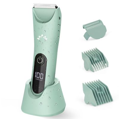 Bikini Trimmer for Women, Painless Pubic Hair Trimmer for Armpit Leg Arm Body Private Area,Rechargeable Womens Electric Razors Shaver LED Light Ceramic Blade IPX7 Waterproof Wet/Dry LCD Display,Green