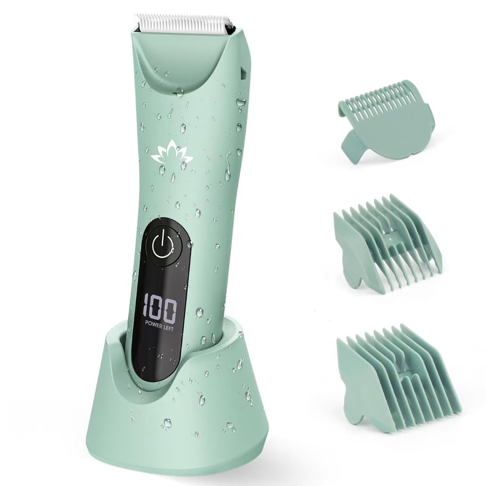 Bikini Trimmer for Women, Painless Pubic Hair Trimmer for Armpit Leg Arm Body Private Area,Rechargeable Womens Electric Razors Shaver LED Light Ceramic Blade IPX7 Waterproof Wet/Dry LCD Display,Green