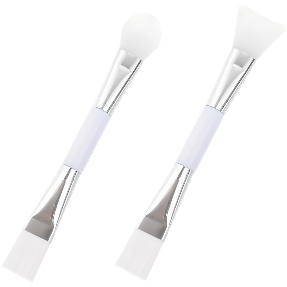 2PCS Clay Face Mask Applicator Brush - White, Dual-ended - Soft Silicone & Bristle for Facials, Skincare, Moisturizer, and Makeup