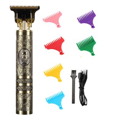 FFGHUI Vintage T9 Hair Cutting Machine Men's Electric Shaver Rechargeable Hair Trimmer Beard Clipper Barber Hair(Metal Man)