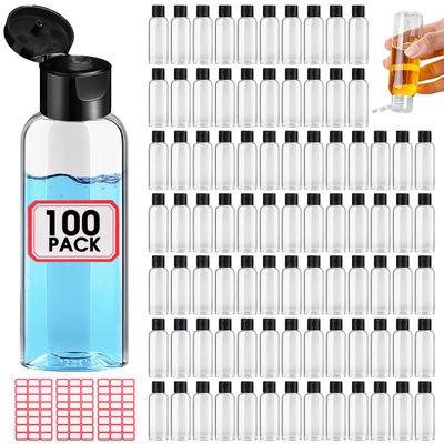 100 Pack Empty 3.4 oz Travel Bottles Tsa Approved Leakproof Plastic Squeezable Small Bottles for Toiletries Liquids Travel Essentials with Black Flip Cap
