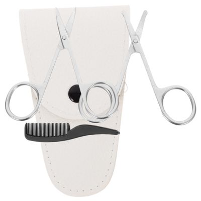 PLAFOPE 4pcs Men Beard Grooming Kit Nose Hair Trimmer Set Stainless Steel Grooming Scissors Round Pointed Scissors Easy to Carry for Home Travel